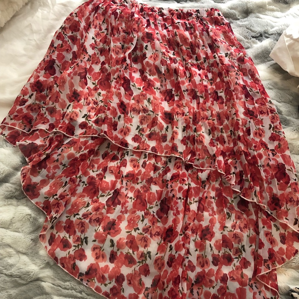 Pink Floral High low Skirt